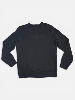 Tesla All Black Black Embossed-Logo Steetwear Men's Crewneck Sweatshirt
